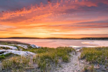 Popham Beach, one of many romantic spots in Maine