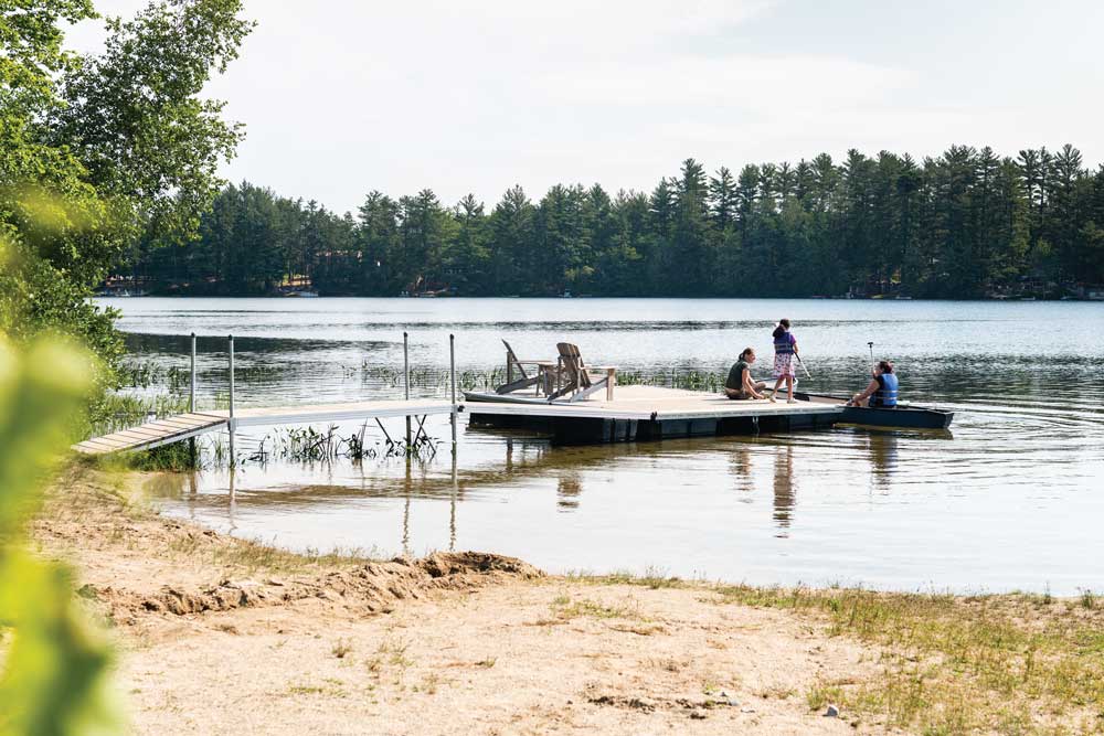 relaxing at Sand Pond, with access from the Huttopia glampground