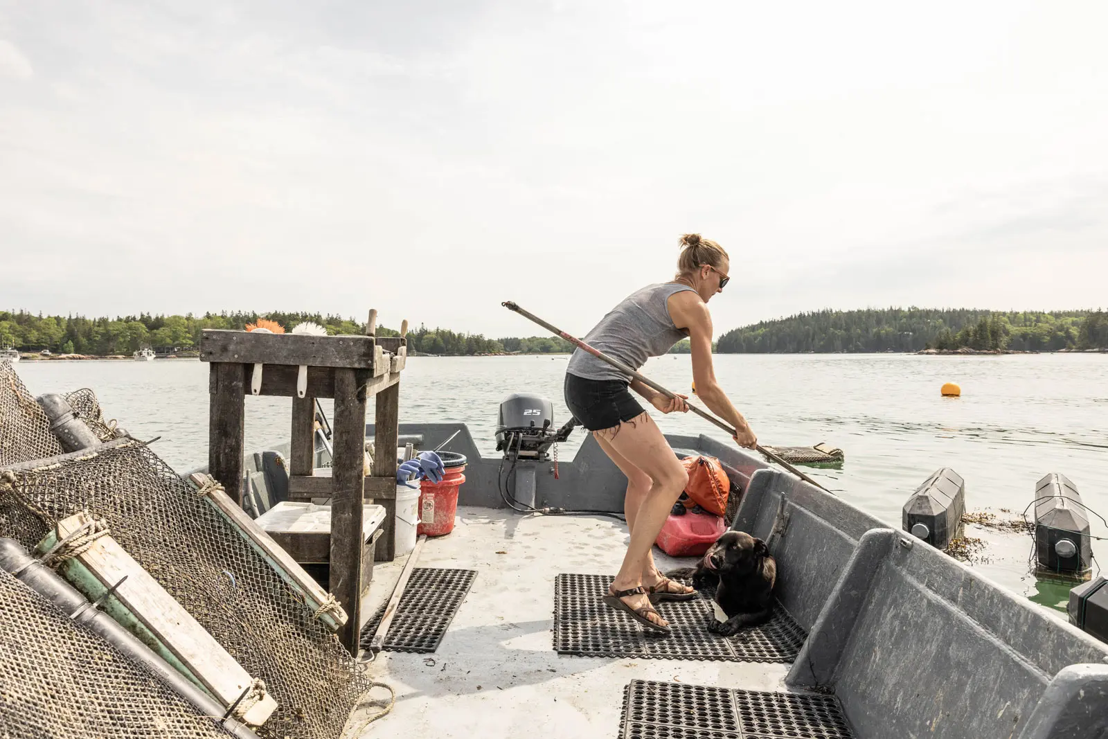 At Long Cove Sea Farm, Barrows relies on a lot of secondhand gear, brushes she found washed ashore, rope picked up at the dump. “I try not to feed the maw of the industry,” she says.