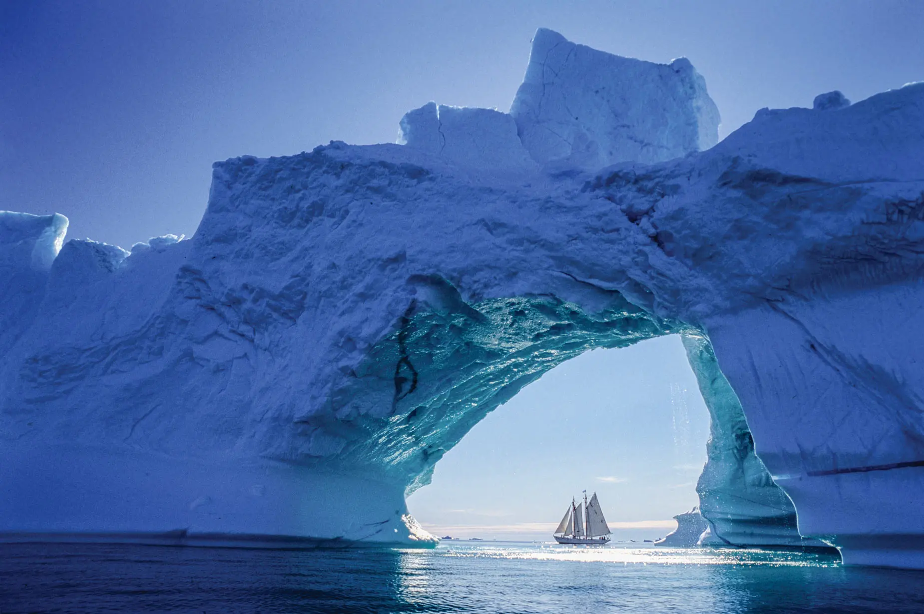 In 1991, in Disko Bay, on Greenland’s west coast, the schooner Bowdoin passed an iceberg with a dramatic arch.