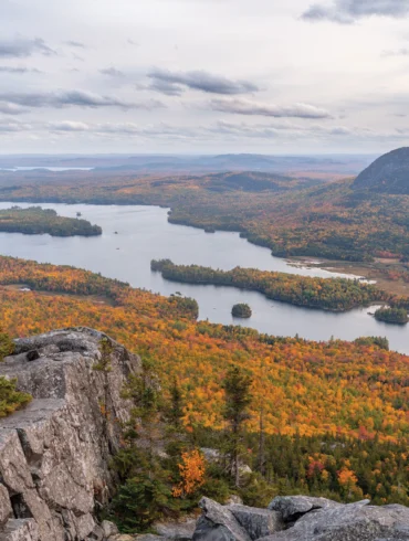 A view of Lake Onawa and Borestone Mountain, from Barren Mountain, southeast of Moosehead Lake.