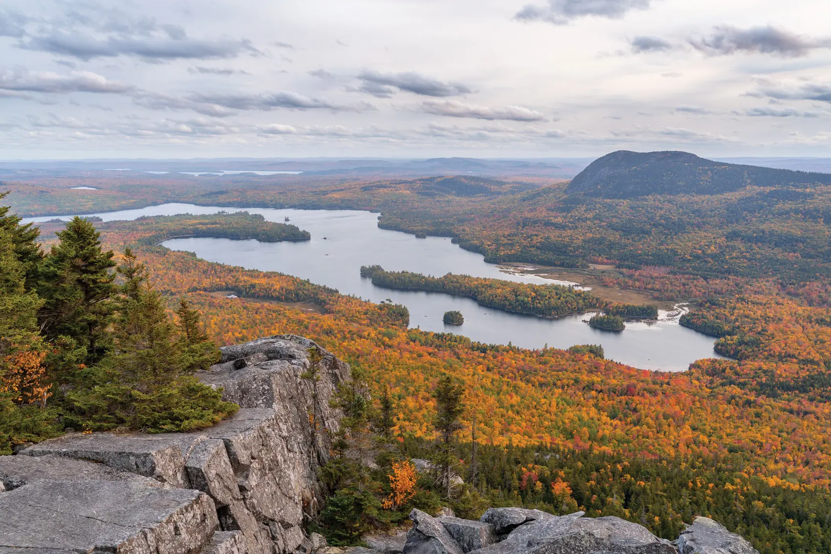 A view of Lake Onawa and Borestone Mountain, from Barren Mountain, southeast of Moosehead Lake.