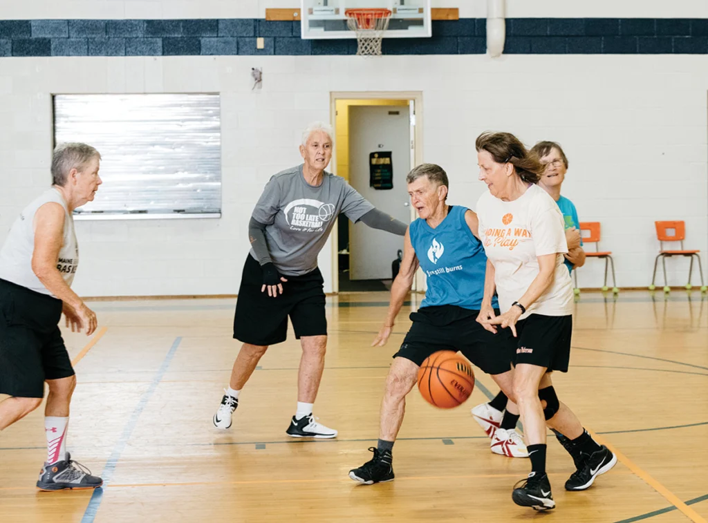 Maine Pioneers playing a scrummage basketball game