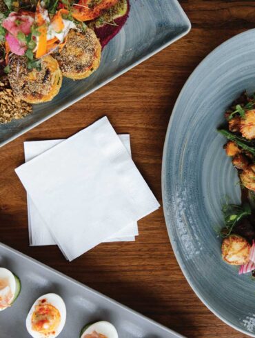 Deviled eggs, veggie cakes with beet hummus, and scallops from Waterville's Front & Main