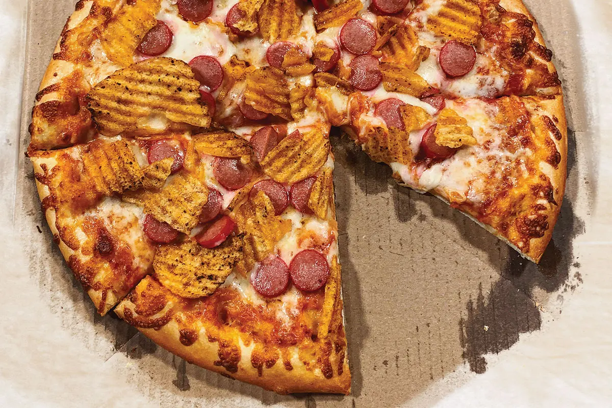 is B-52 Pizza & Subs' Maine Attraction pizza topped with red-snapper dogs and Humpty Dumpty chips the Maine-iest pizza ever?