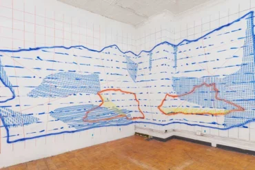 Ilulissat, Disko Bugt, 2021, in progress studio view, graphite, spray paint, and acrylic paint, Dimensions are variable, © Peter Soriano, Photo by Alan Wiener