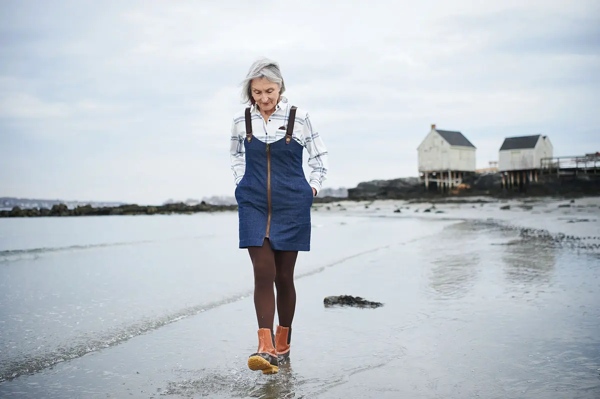 SoPo designer Valerie Beggs modeling the dress from her Woodland Waders line
