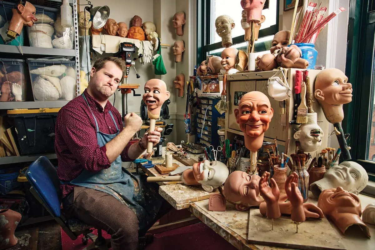 Austin Phillips in the Phillips Puppets studio in Portland, Maine