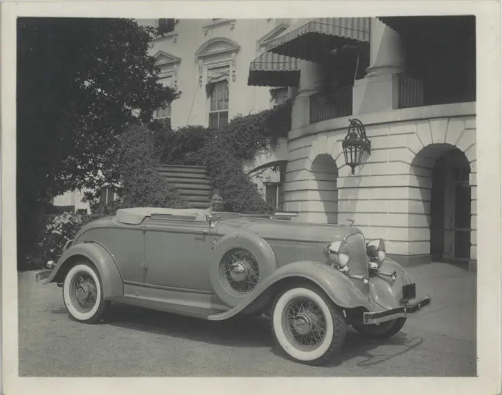 On the eve of her road trip, Eleanor Roosevelt in her Buick.