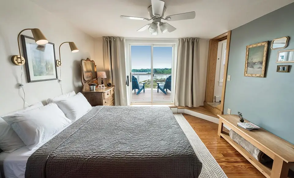 A balcony room overlooking Clark Island at The Craignair Inn by the Sea.