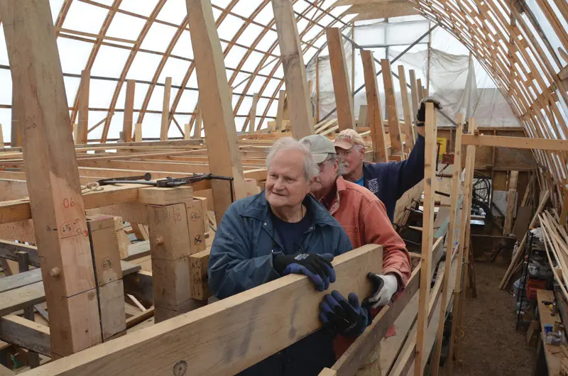 Volunteers work to build a replica of the Virginia of Sagadahoc, Maine's first ship