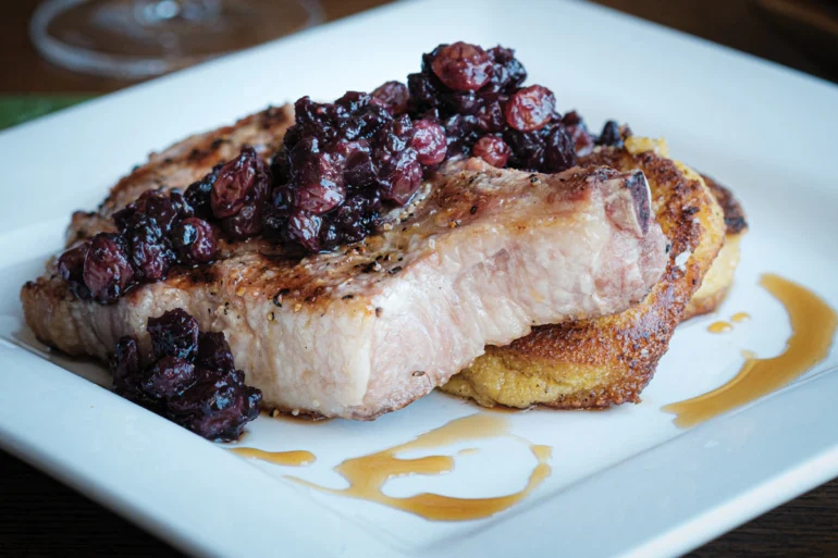 Wild Blueberry Mostarda made with Wyman's wild blueberries served over New England Johnnycakes