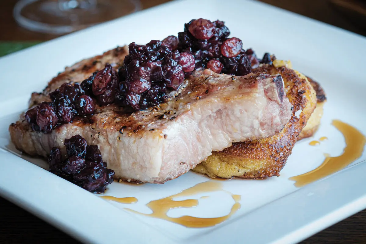 Wild Blueberry Mostarda made with Wyman's wild blueberries served over New England Johnnycakes