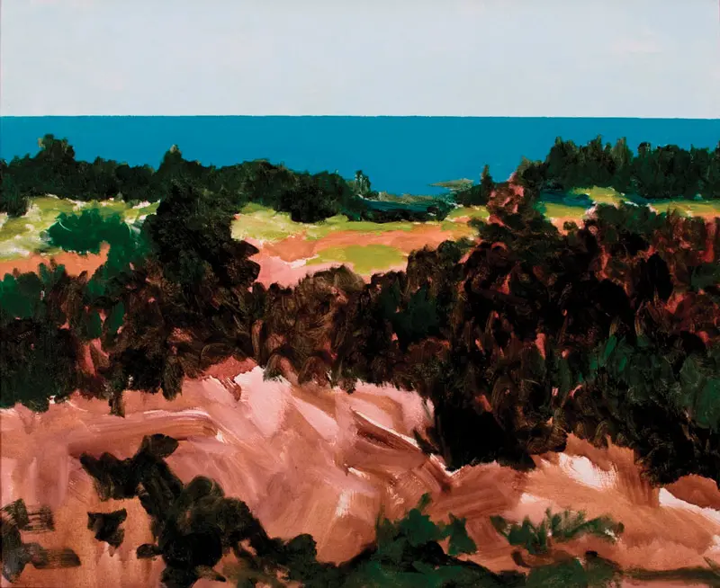 RUDOLPH DIRKS (1877-1968), HILL TO THE SEA (OGUNQUIT, MAINE), 1930, OIL ON CANVAS, 21 X 24 INCHES, GIFT OF JOHN AND MARY DIRKS, 1997.10.2