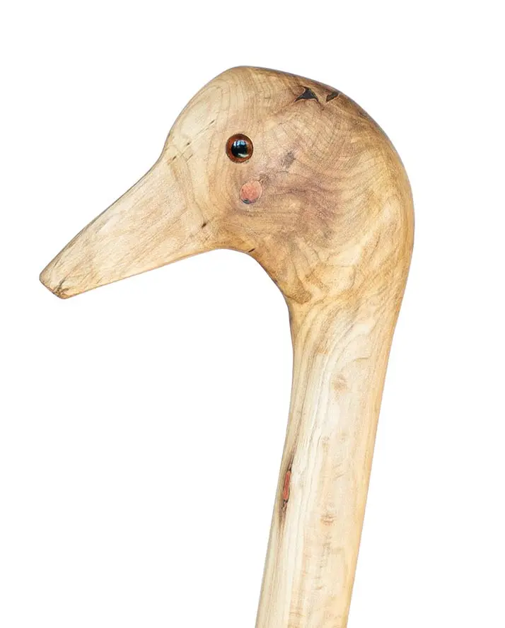 decorative duck head top of Greyfeather Woodcraft walking stick