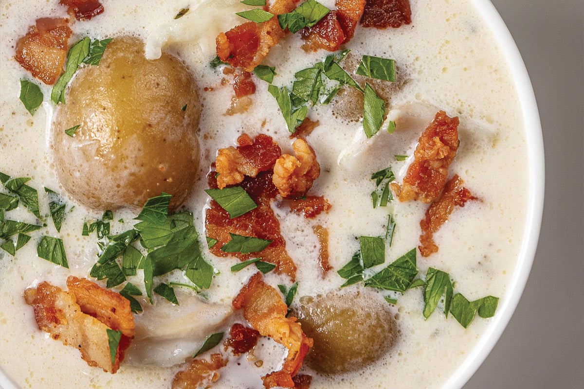 Chef Christian Hayes's fish chowder with bacon