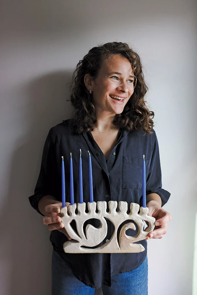 Ariela Nomi Kuh of ANK Ceramics with one of her menorahs