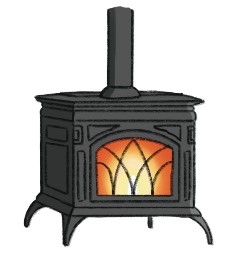 illustration of a run-of-the mill modern day woodstove