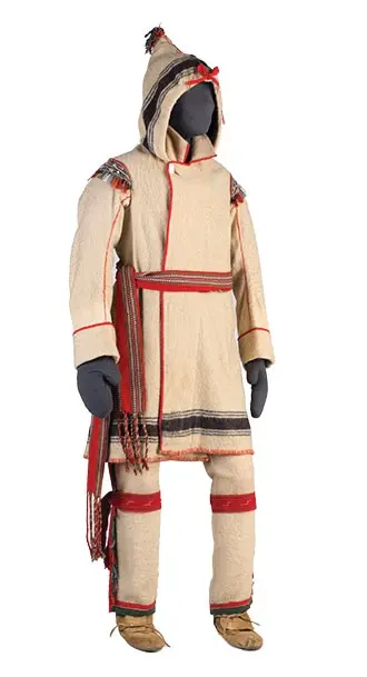 a capote, men’s hooded blanket-coats worn in winter among Native peoples in what are now Maine and the Maritimes