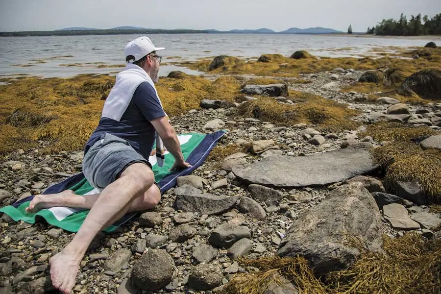 John Hodgman on a Maine beach