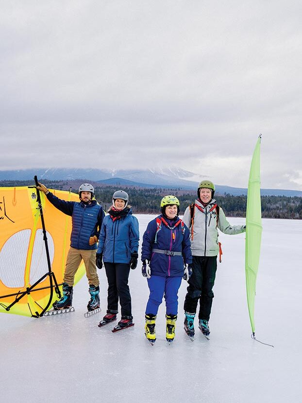 Tim Hynd, Morgan Hynd, Stacey Keefer, and Scott Carlson, skating on Compass Pond, near Baxter State Park.