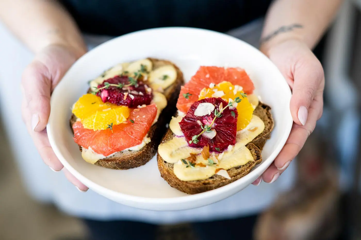 A Citrus Got Real, with orange, blood orange, and grapefruit, cashew “ricotta,” and sliced almonds from Toast in Kittery, Maine