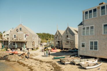 Dories lined up at Fish Beach on Monhegan Island