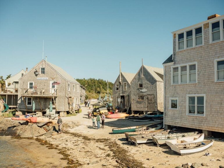 Dories lined up at Fish Beach on Monhegan Island