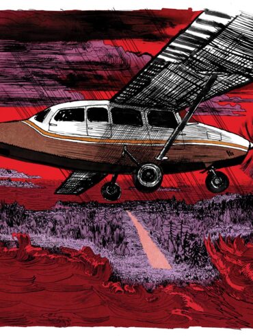illustration of medevac plane flying in inclement weather