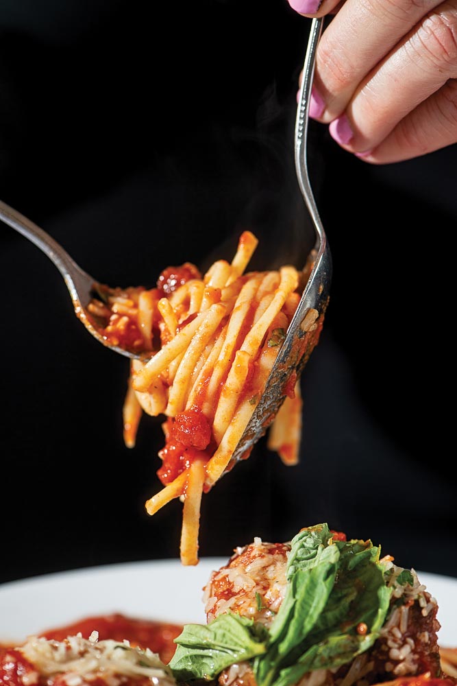 Maria’s classic linguine and meatballs.