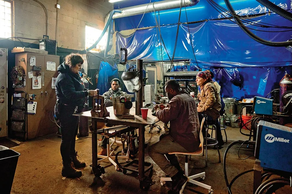 Jo Remillard instructing a class at People’s Inclusive Welding