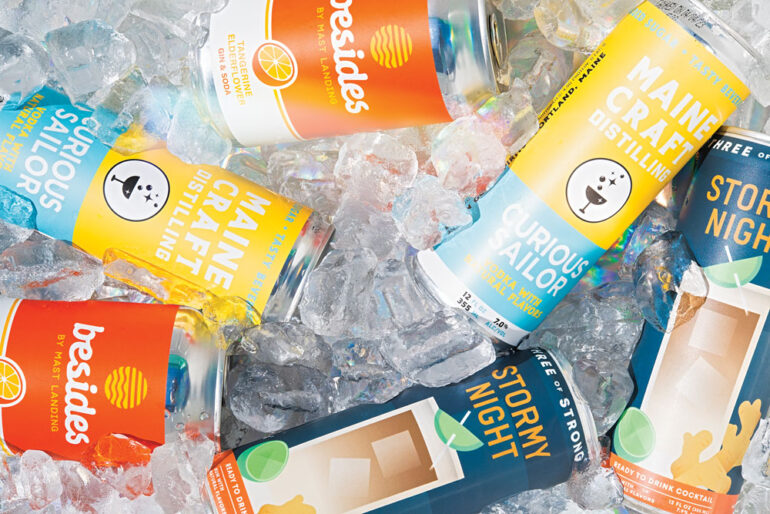 canned cocktails from Three of Strong Spirits, Maine Craft Distilling, and Mast Landing Brewing Co.