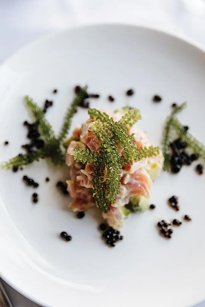 tuna tartare with sea grapes and soy-lime dressing