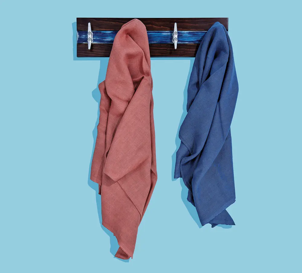 Boat Cleat Rack from Head Tide Wood Craft and Huckaback Towels from Amphitrite Studio