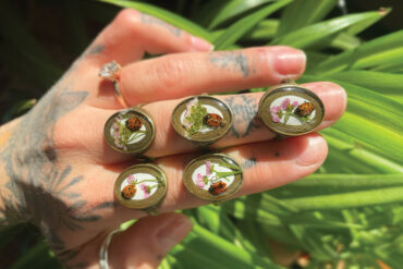 ring made of preserved ladybugs set in epoxy