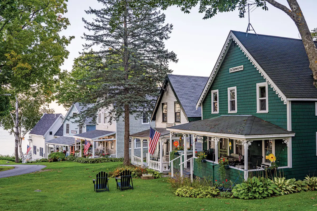 The cottages on Auditorium Park, where camp meetings were held in Northport’s Bayside Village, are named for the hometowns of the church societies that built them.
