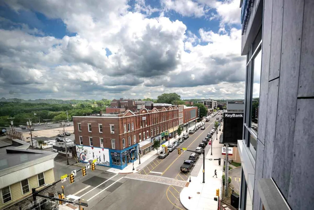 aerial view of downtown Waterville, Maine