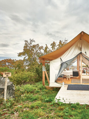 Fortland glamping site #16 at House Island’s Fort Scammel