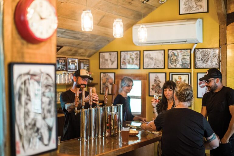 the taproom at Tattooed Dad Brewing Co. in Jackson, Maine