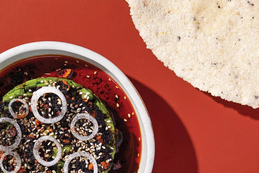 The Avocado tostada at Regards, made with lint corn grown at the Somali Bantu Community Association’s Liberation Farm