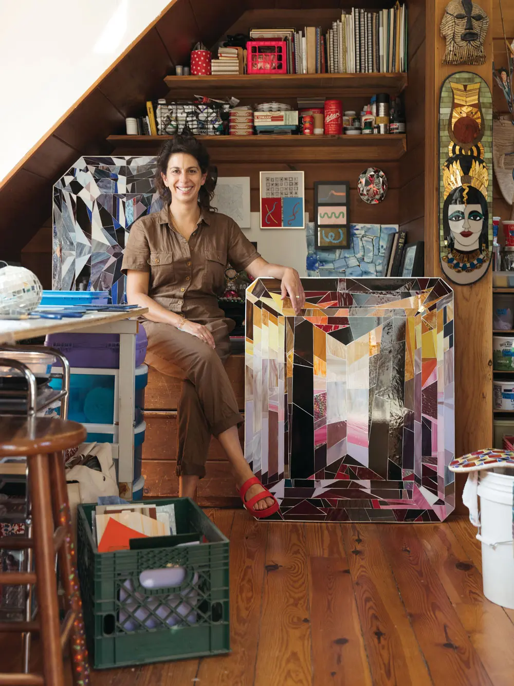 Glass artist Liz Martone in her blinged-out studio