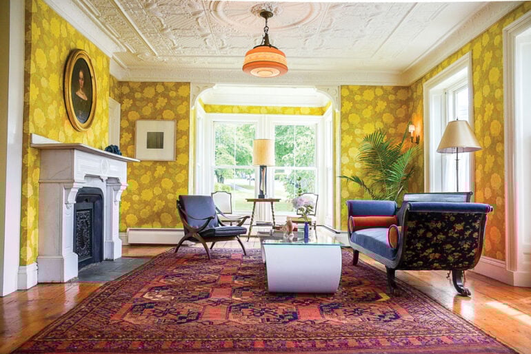 The Waldoboro Inn's elaborately decorated living room
