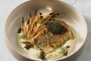 Hake with Roasted Fennel, Potage, and Tapenade