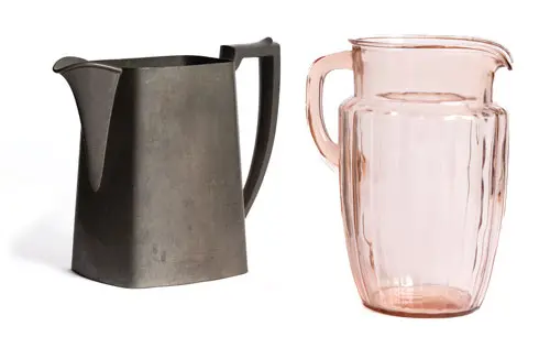 a pewter pitcher from MaineBarnSale, in Newcastle, and a glass pitcher from Antiques Etcetera, in Rockland