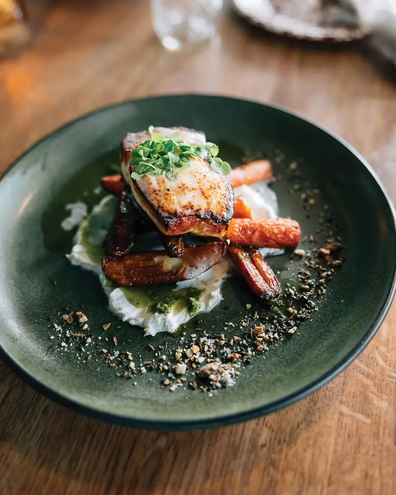 Halibut with potatoes and carrots at Mountain Social in Bethel