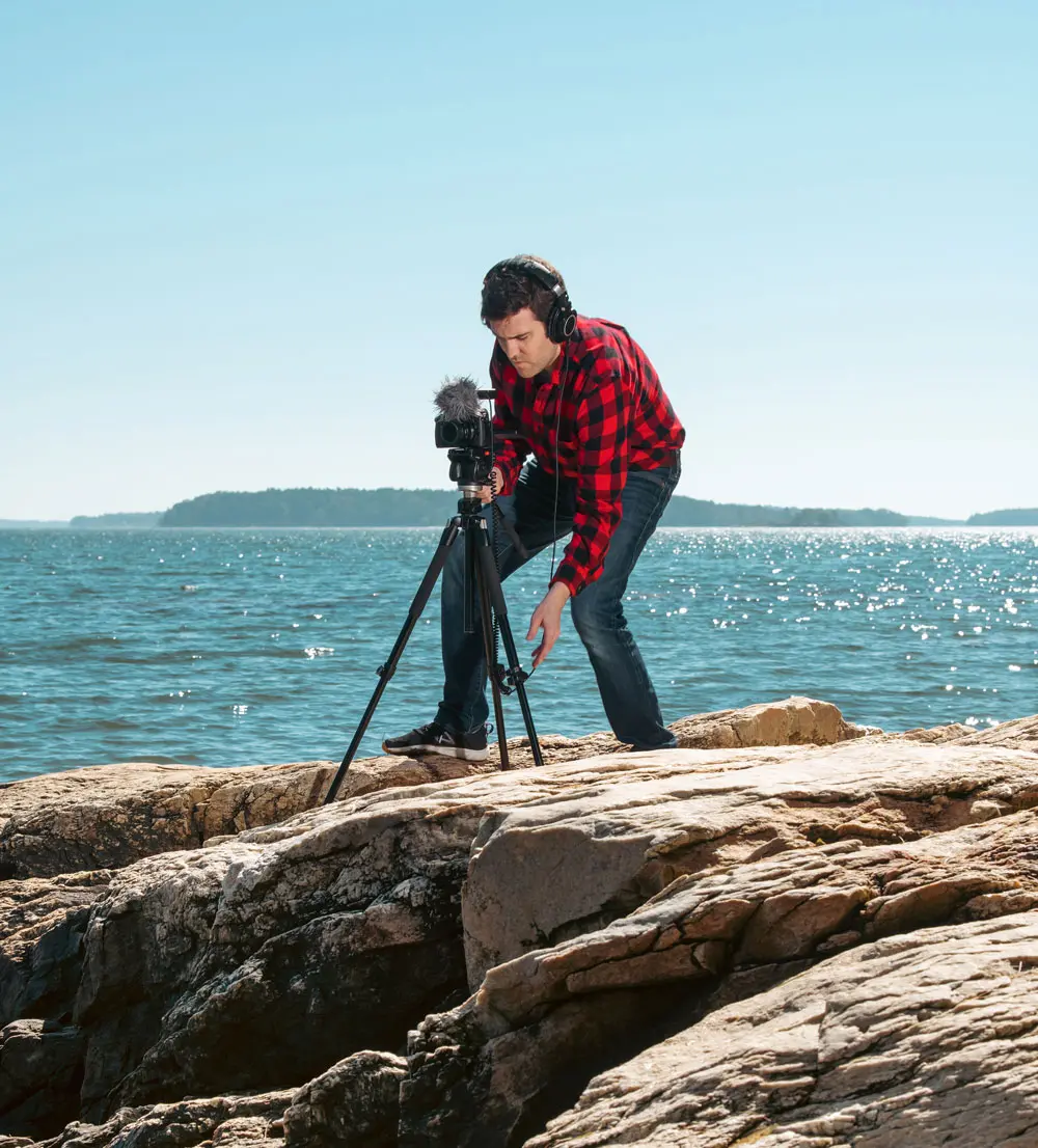 David Bruggink making field recordings for his Sounds of Maine audiovisual documentary project