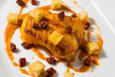 Monkfish with Saffron, Cream, and Chorizo 
