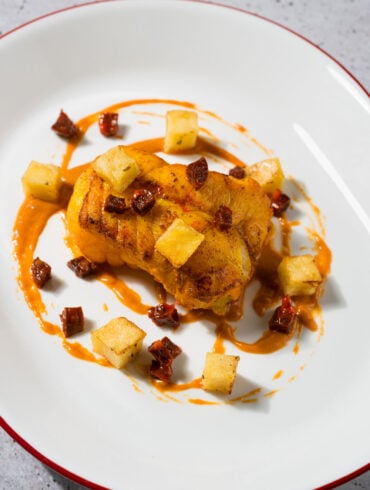 Monkfish with Saffron, Cream, and Chorizo 