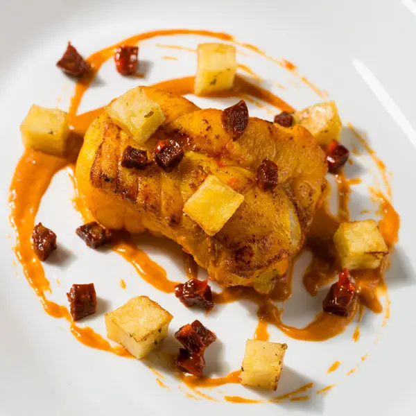 Monkfish with Saffron, Cream, and Chorizo