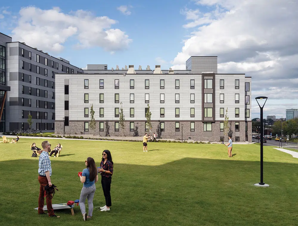 218,000-square- foot, 577-bed dorm built to Passive House energy-efficiency standards at the University of Southern Maine